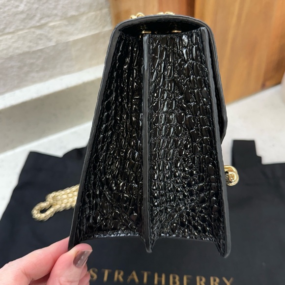 Like new Strathberry East/West Black Croc-Embossed Crossbody with Gold Chain - Picture 7 of 15